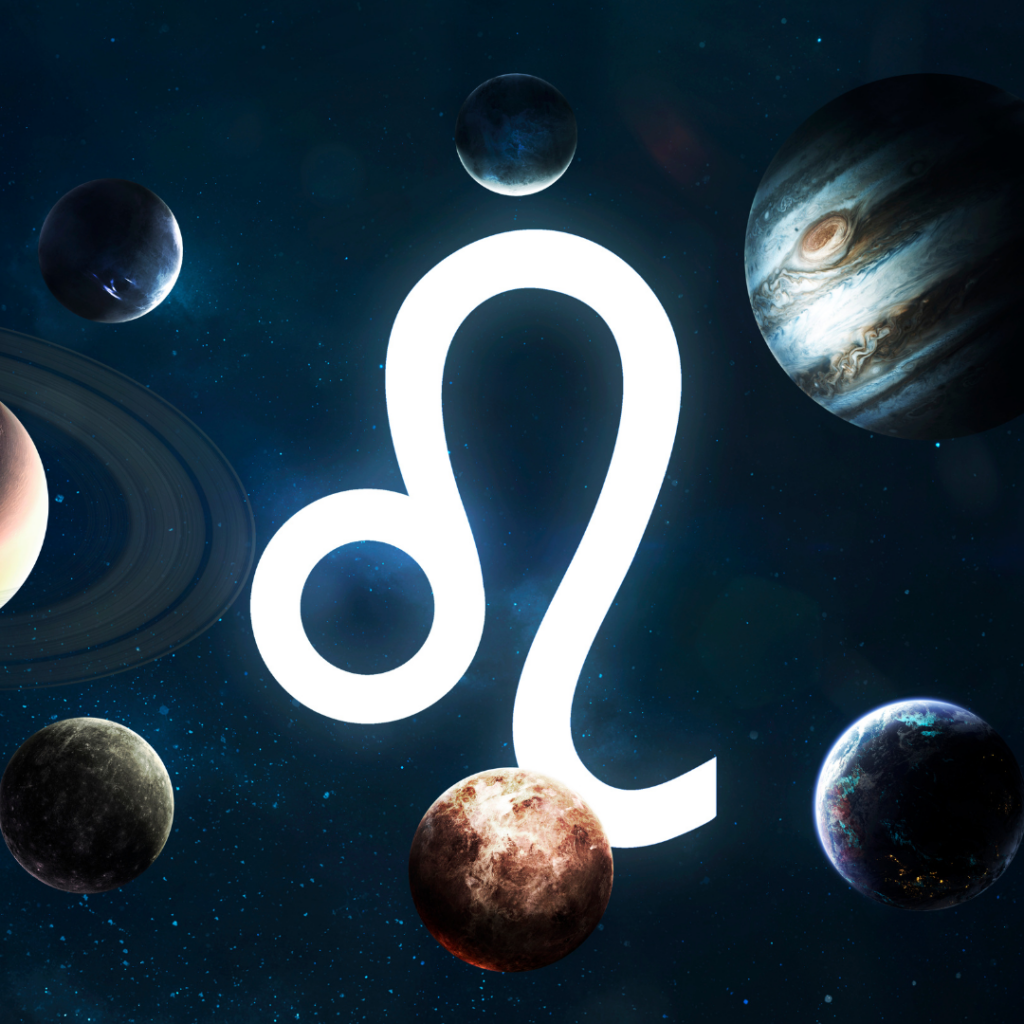 the leo glyph surrounded by planets