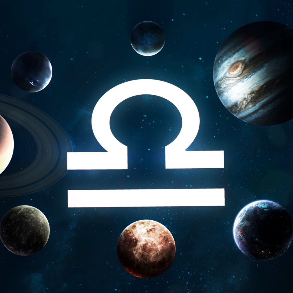 the libra glyph surrounded by planets