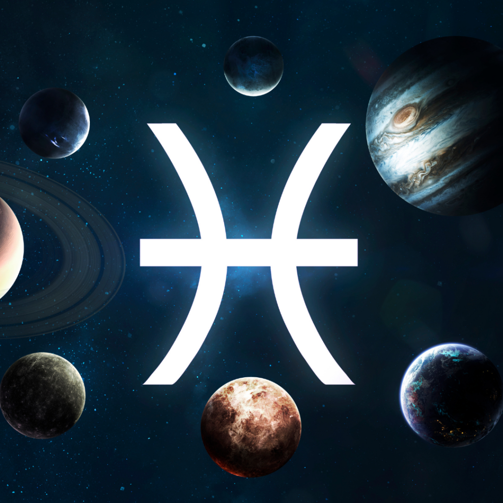 the pisces glyph surrounded by planets